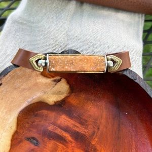 7.25” Silpada Sterling 925 silver Gold Brass Druzy Blush Leather Bracelet B3387